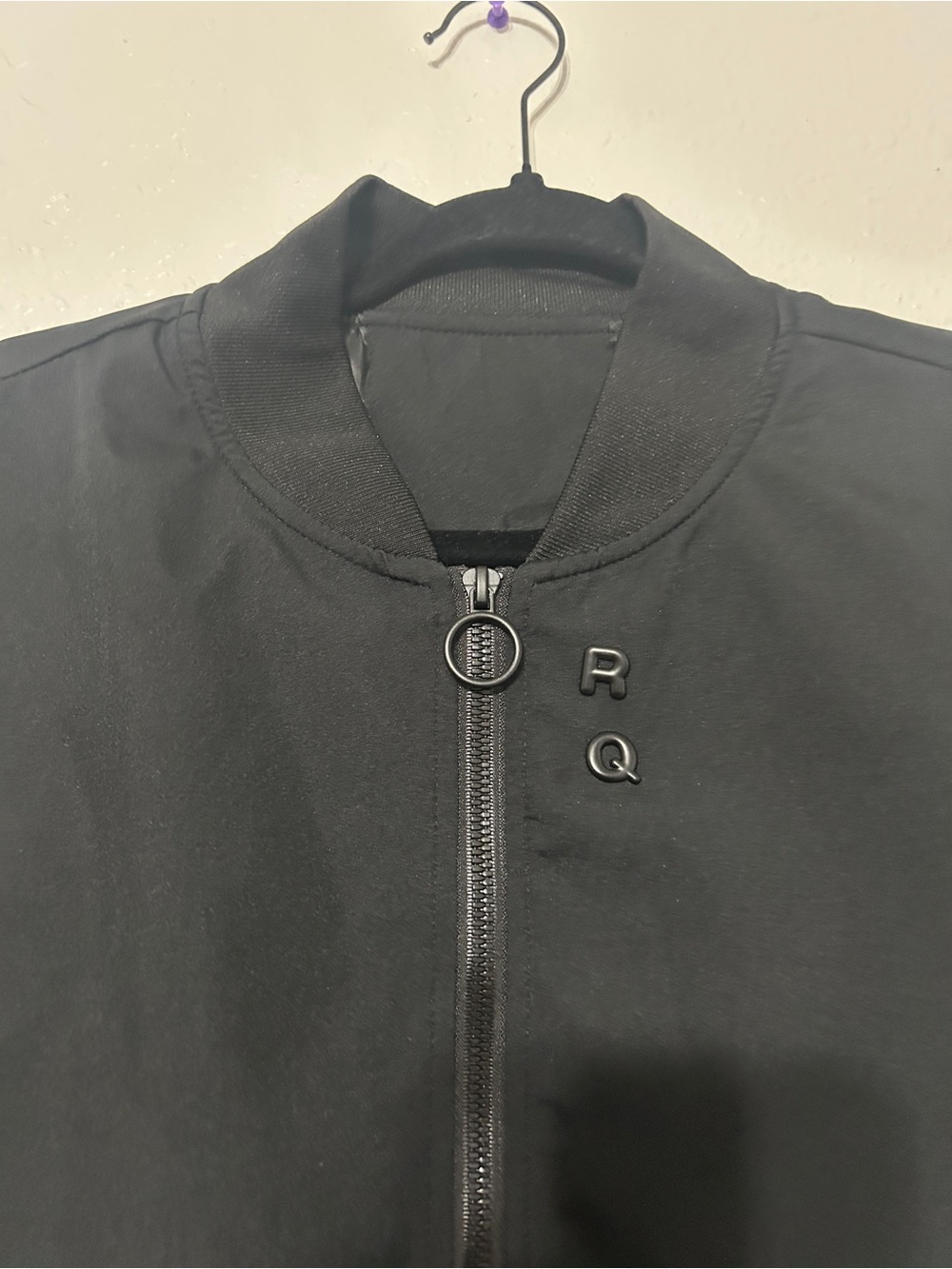 Men's Black Bomber Jacket - Minimal Zip Front - Picture 3 of 4